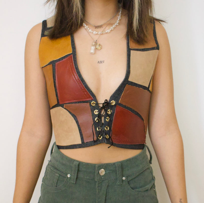 Leather patchwork tank